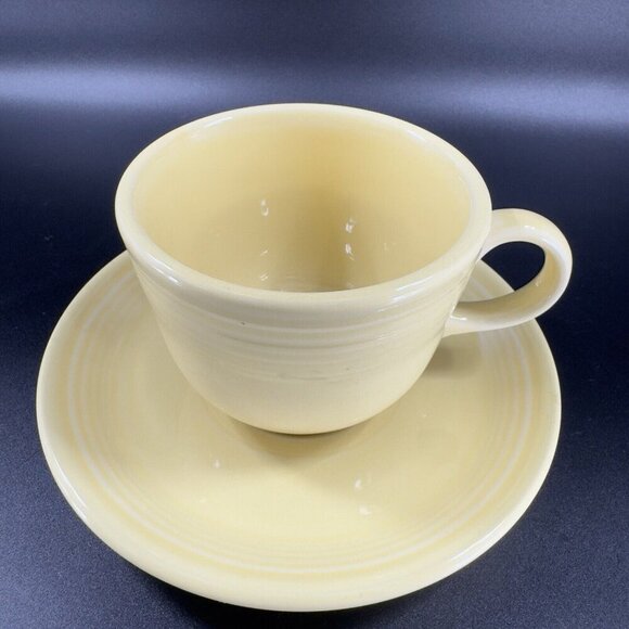 Fiesta Fiestaware Ceramic Teacup And Saucer Set Ivory Yellow Homer Laughlin VTG - Picture 14 of 16